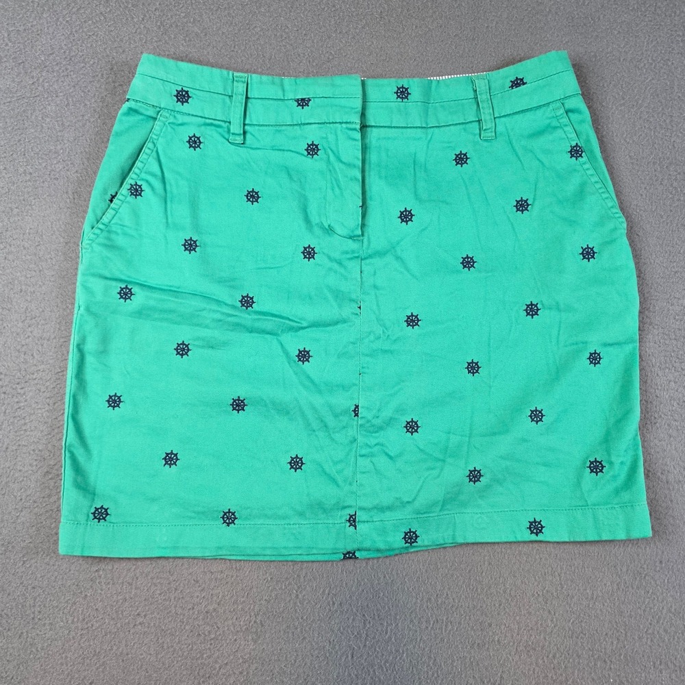 British Khaki Skirt Women Sz 4 Green Nautical Ship Wheel Embroidered Mini Cotton
